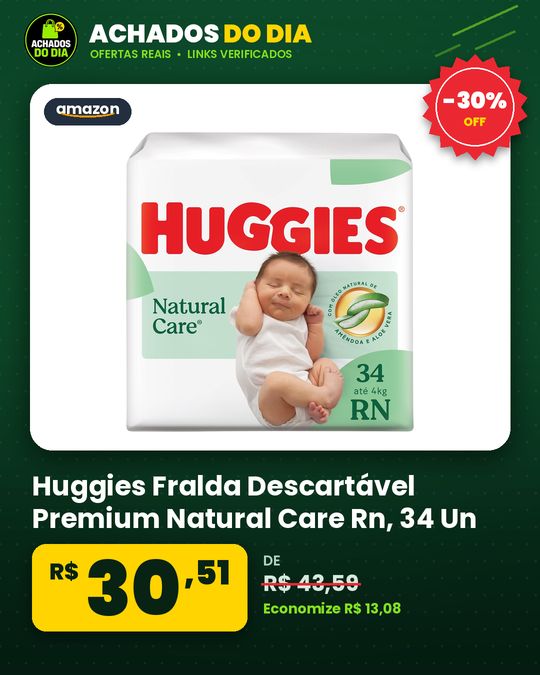 Huggies Fralda Descartável Premium Natural Care Rn - 34 Un