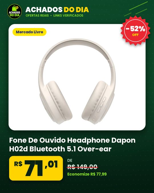 Fone De Ouvido Headphone Dapon H02d Bluetooth 5.1 Over-ear 22 Horas De Bateria Bege