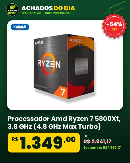 Processador Amd Ryzen 7 5800Xt, 3.8 GHz (4.8 GHz Max Turbo), Cache 32 Mb, 8 Núcleos, 16 Threads