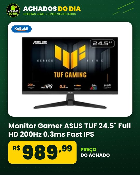 Monitor Gamer ASUS TUF 24.5" Full HD 200Hz 0.3ms Fast IPS VRR G-Sync Comp FreeSync Premium HDR10 Som Integrado Preto