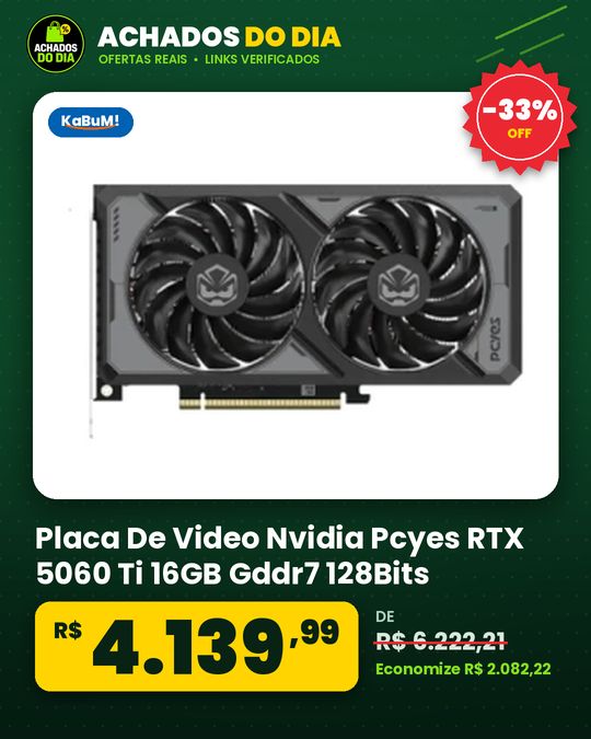 Placa De Video Nvidia Pcyes RTX 5060 Ti 16GB Gddr7 128Bits Dual Fan Pvrtx5060Tib2F16G