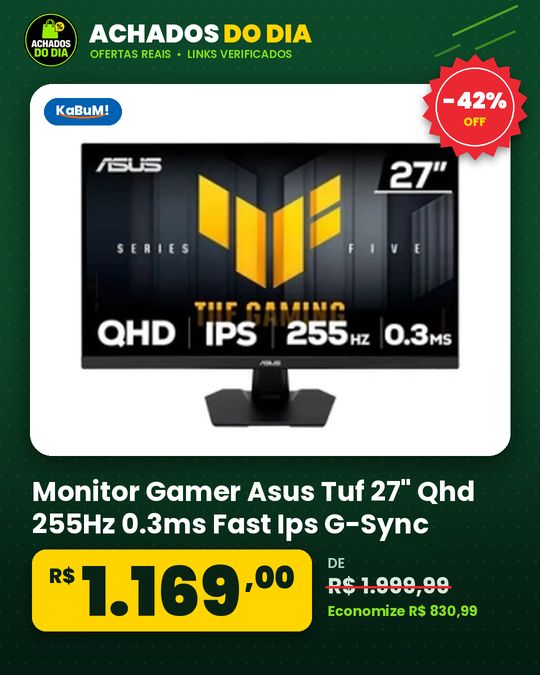 Monitor Gamer Asus Tuf 27" Qhd 255Hz 0.3ms Fast Ips G-Sync Comp FreeSync Premium,