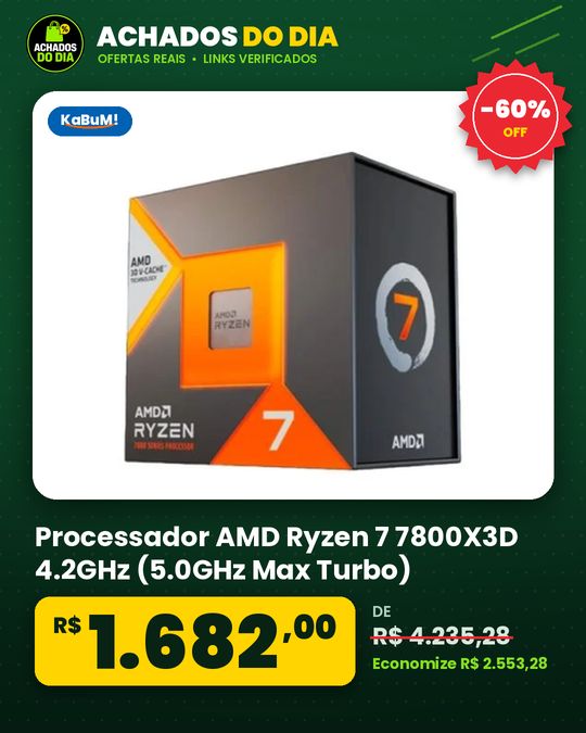 Processador AMD Ryzen 7 7800X3D 4.2GHz (5.0GHz Max Turbo) Cache 104MB 8 Núcleos 16