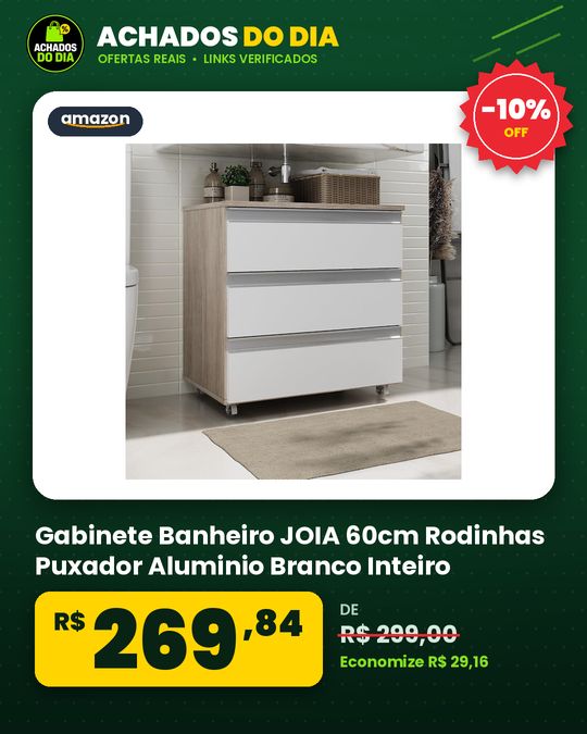 Gabinete Banheiro JOIA 60cm Rodinhas Puxador Aluminio Branco Inteiro