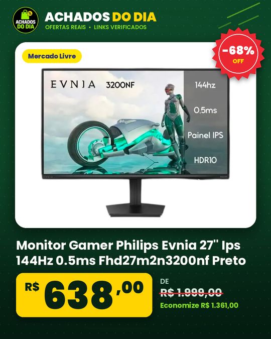 Monitor Gamer Philips Evnia 27'' Ips 144Hz 0.5ms Fhd27m2n3200nf Preto