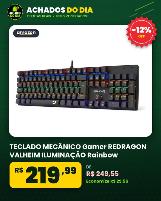 TECLADO MECÂNICO Gamer REDRAGON VALHEIM ILUMINAÇÃO Rainbow Preto Switch Brown USB-A K60