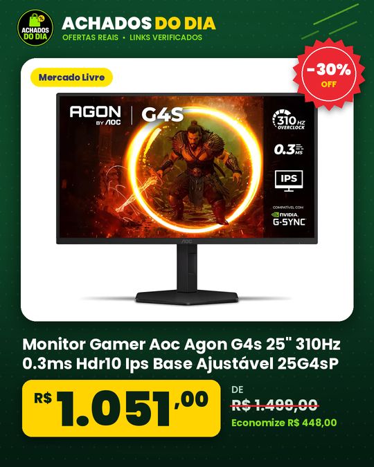 Monitor Gamer Aoc Agon G4s 25" 310Hz 0.3ms Hdr10 Ips Base Ajustável 25G4sP