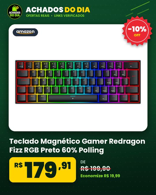 Teclado Magnético Gamer Redragon Fizz RGB Preto 60% Polling Rate 8K Rapid Trigger Switc