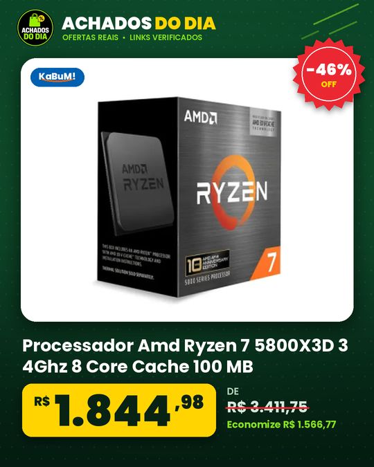 Processador Amd Ryzen 7 5800X3D 3 4Ghz 8 Core Cache 100 MB Am4 100 100000651Pof