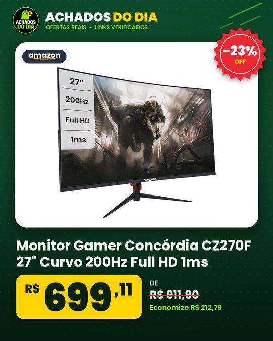 Monitor Gamer Concórdia CZ270F 27" Curvo 200Hz Full HD 1ms HDMI DP sRGB 100% FreeSync Premium