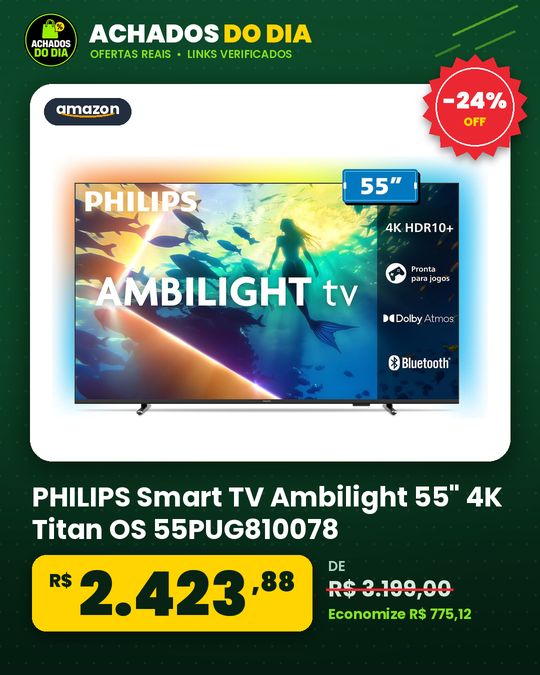 PHILIPS Smart TV Ambilight 55" 4K Titan OS 55PUG810078 Comando de Voz HDR10+Dolby