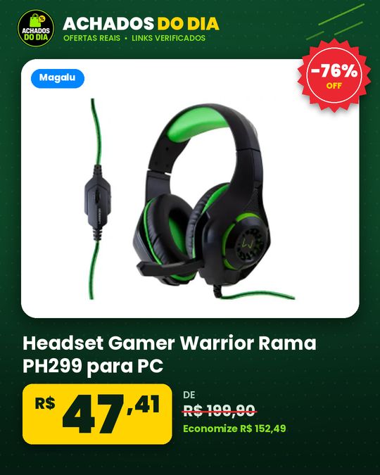 Headset Gamer Warrior Rama PH299 para PC - Xbox One e PS4 P2 Verde
