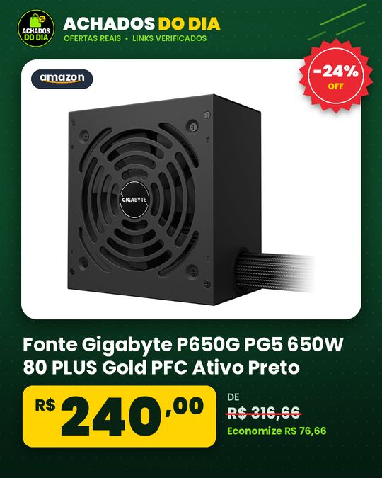 Fonte Gigabyte P650G PG5 650W 80 PLUS Gold PFC Ativo Preto - 28200-P65G5-1CBRR