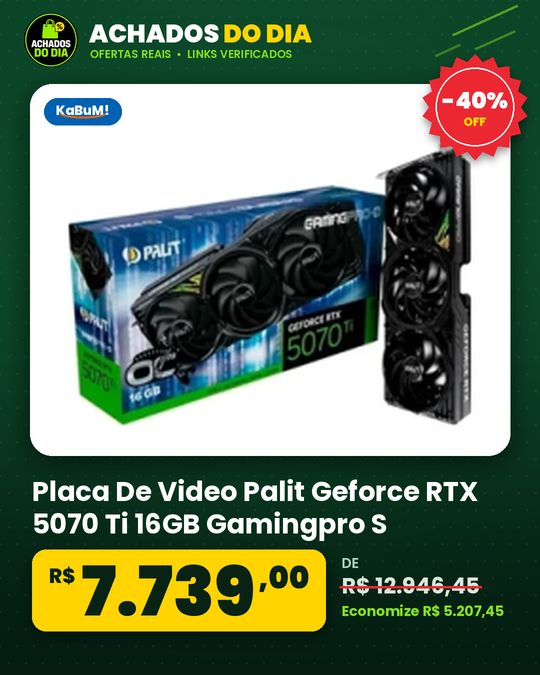 Placa De Video Palit Geforce RTX 5070 Ti 16GB Gamingpro S Gddr7 256Bits Ne7507T019T2 Gb