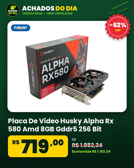 Placa De Video Husky Alpha Rx 580 Amd 8GB Gddr5 256 Bit Hdmi Dvi Displayport Hvg580