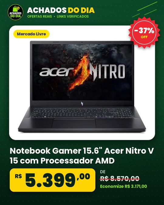 Notebook Gamer 15.6" Acer Nitro V 15 com Processador AMD Ryzen 7 7735HS Placa de Vídeo NVIDIA GeForce RTX