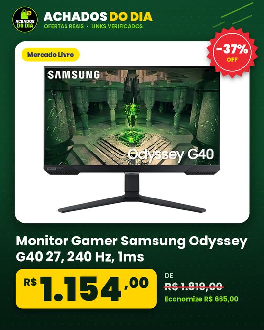Monitor Gamer Samsung Odyssey G40 27, 240 Hz, 1ms, Ajuste De Altura, Gsync, Freesync,hdmi, Dp, Fhd, Preto