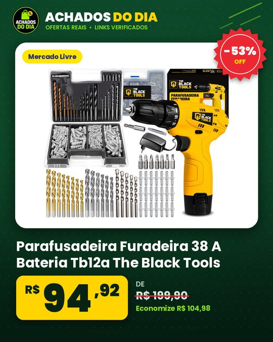 Parafusadeira Furadeira 38 A Bateria Tb12a The Black Tools Jogo Brocas E Buchas 300 Peças