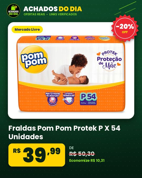 Fraldas Pom Pom Protek P X 54 Unidades