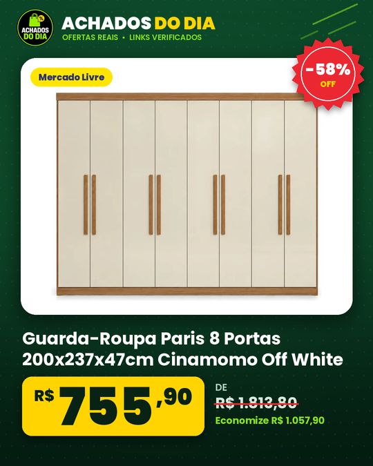 Guarda-Roupa Paris 8 Portas 200x237x47cm Cinamomo Off White