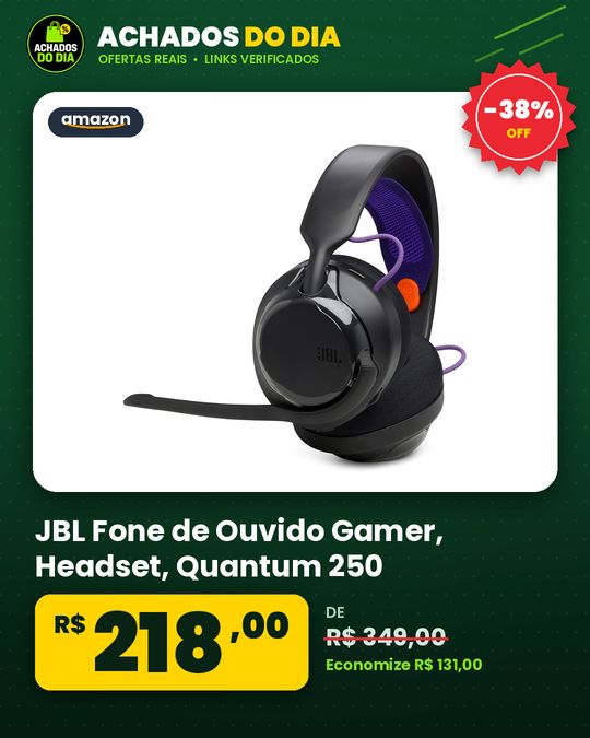 JBL, Fone de Ouvido Gamer, Headset, Quantum 250, Cancelamento de Ruído - Preto