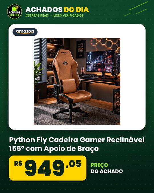 Python Fly Cadeira Gamer Reclinável 155° com Apoio de Braço 3D Assento Extra Largo e Design Racing Marrom