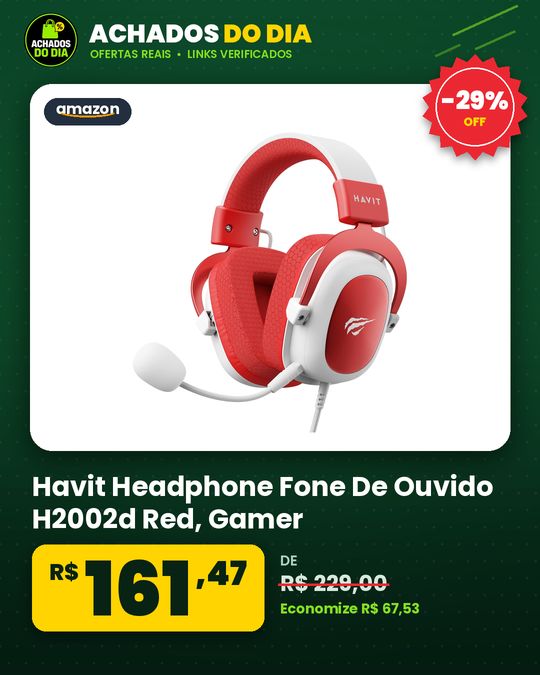 Havit Headphone Fone De Ouvido H2002d Red, Gamer, Com Microfone, Falante 53mm, Plug 3