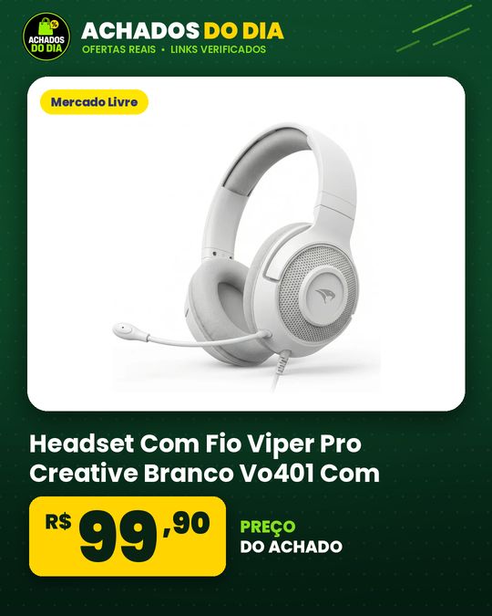 Headset Com Fio Viper Pro Creative Branco Vo401 Com Microfone Para Escritório
