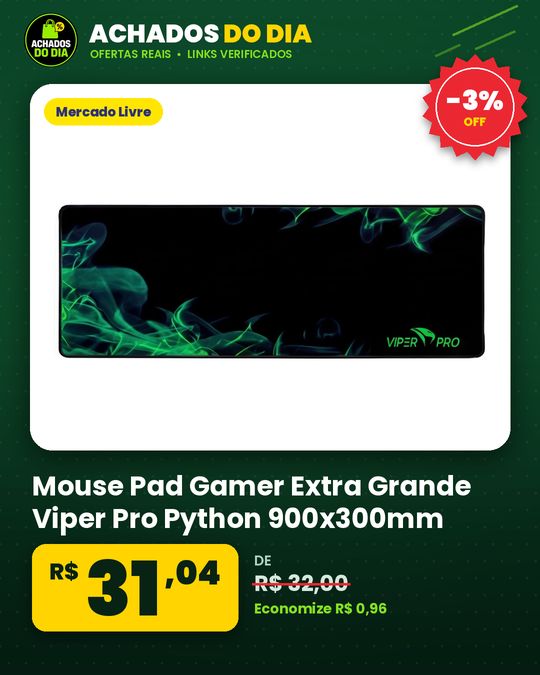 Mouse Pad Gamer Extra Grande Viper Pro Python 900x300mm Para Melhor Desempenho Preto E Verde