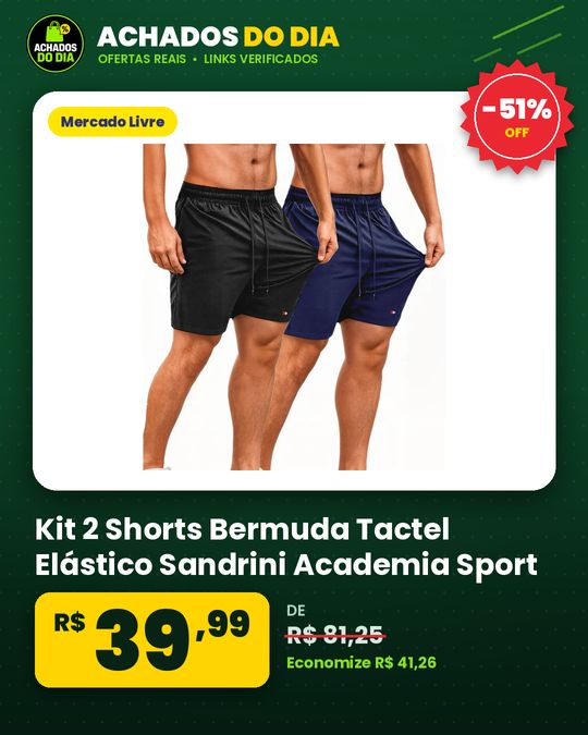 Kit 2 Shorts Bermuda Tactel Elástico Sandrini Academia Sport