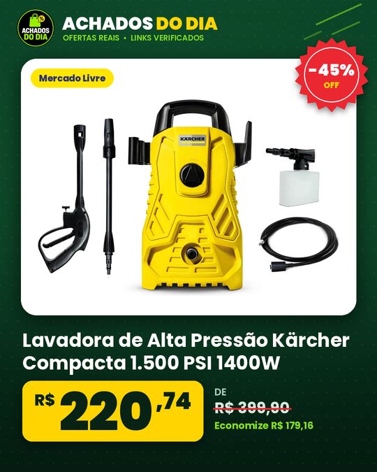Lavadora de Alta Pressão Kärcher Compacta 1.500 PSI 1400W 300Lh com Aplicador de Detergente e Lança Regulável