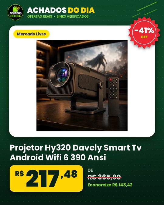 Projetor Hy320 Davely Smart Tv Android Wifi 6 390 Ansi Lumens Full Hd Suporte 4k Hdmi Bluetooth 85-200