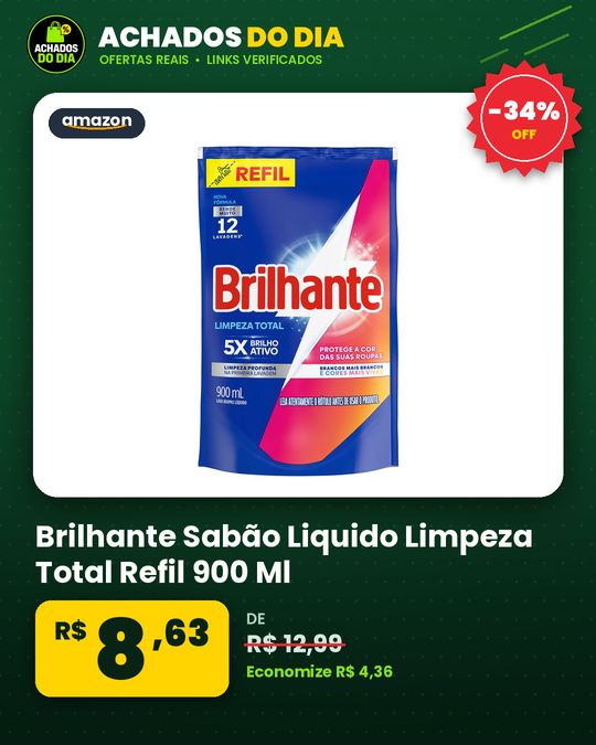 Brilhante Sabão Liquido Limpeza Total Refil 900 Ml