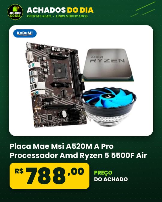 Placa Mae Msi A520M A Pro Processador Amd Ryzen 5 5500F Air Cooler Gamer Rise Mode X2