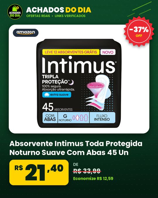 Absorvente Intimus Toda Protegida Noturno Suave Com Abas 45 Un