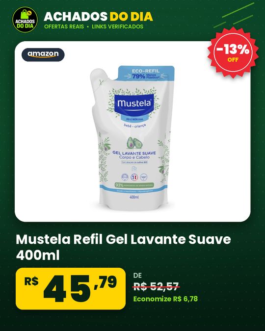 Mustela Refil Gel Lavante Suave 400ml, Sabonete Líquido Corpo e Cabelo para bebês e crianças