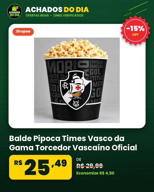 Balde Pipoca Times Vasco da Gama Torcedor Vascaíno Oficial