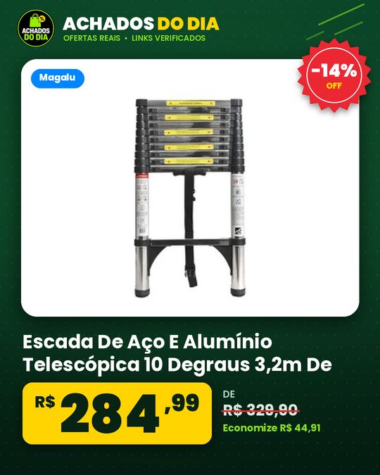 Escada De Aço E Alumínio Telescópica 10 Degraus 3,2m De Altura Nell Kme1032ss