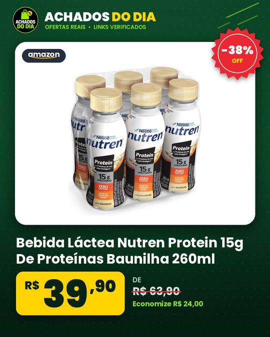 Bebida Láctea Nutren Protein 15g De Proteínas Baunilha 260ml - Pack Com 6 Unidades