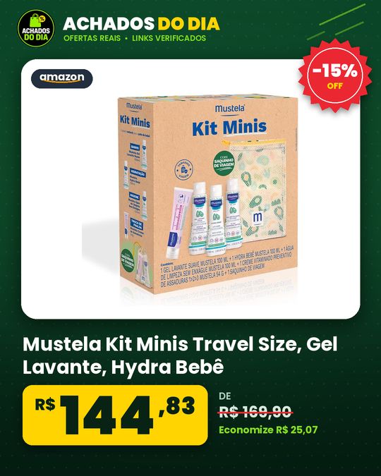 Mustela Kit Minis Travel Size, Gel Lavante, Hydra Bebê, Água de Limpeza