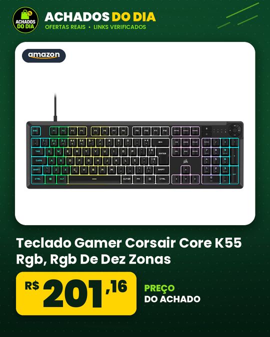 Teclado Gamer Corsair Core K55 Rgb, Rgb De Dez Zonas, Quatro Teclas De Mídia Dedicadas