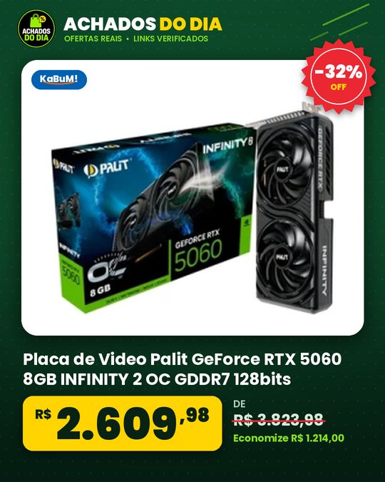 Placa de Video Palit GeForce RTX 5060 8GB INFINITY 2 OC GDDR7 128bits - NE75060V19P1-GB2063L