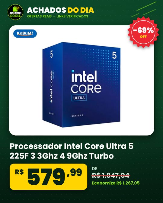 Processador Intel Core Ultra 5 225F 3 3Ghz 4 9Ghz Turbo Cache 20 MB 10 Nucleos 10 Threa