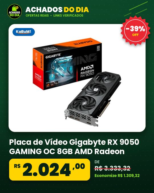 Placa de Vídeo Gigabyte RX 9050 GAMING OC 8GB AMD Radeon, 8GB GDDR6, 128bit GV-R9050GAMING OC-8GD