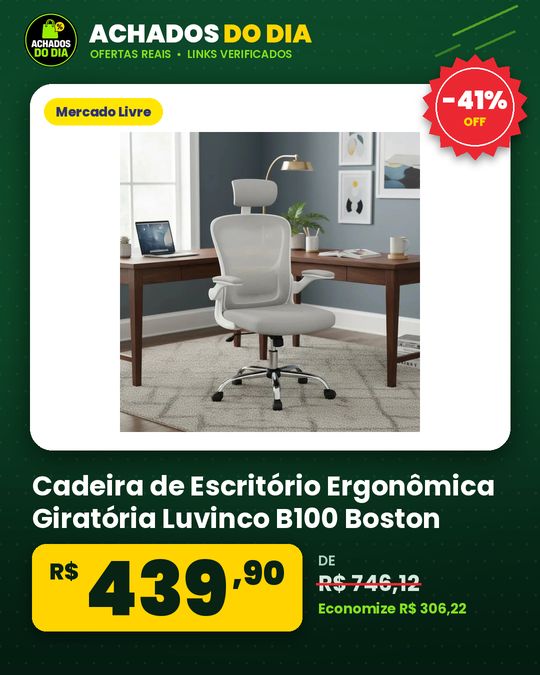 Cadeira de Escritório Ergonômica Giratória Luvinco B100 Boston, Cinza, Mesh, Ajuste Lombar, Laudo NR-17