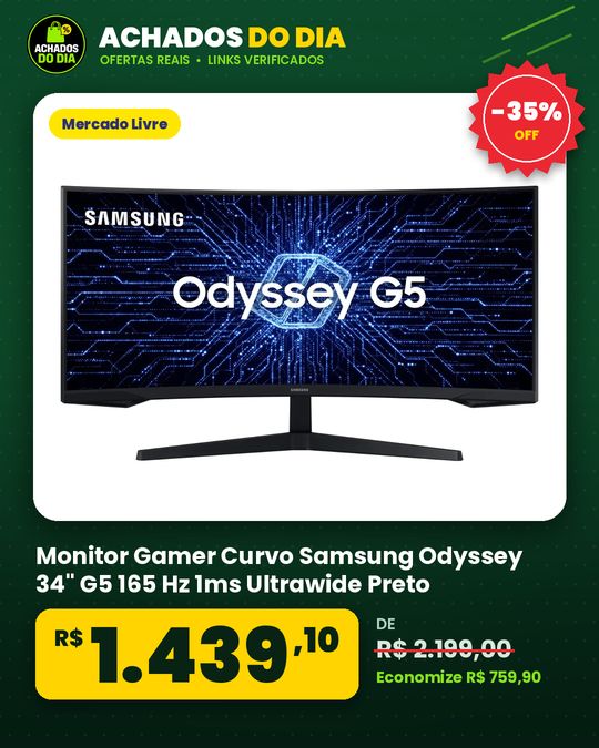 Monitor Gamer Curvo Samsung Odyssey 34" G5 165 Hz 1ms Ultrawide Preto