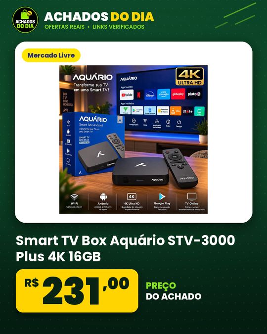 Smart TV Box Aquário STV-3000 Plus Sistema Android TV 4K 16GB Cor Preto