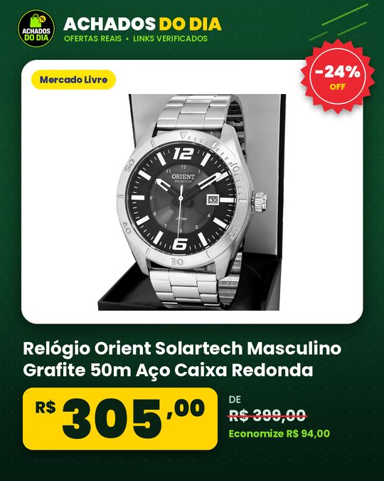 Relógio Orient Solartech Masculino Grafite 50m Aço Caixa Redonda