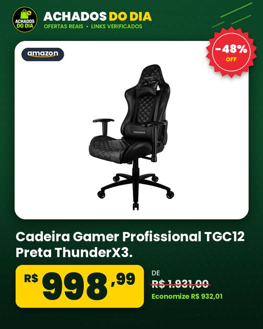 Cadeira Gamer Profissional TGC12 Preta ThunderX3.