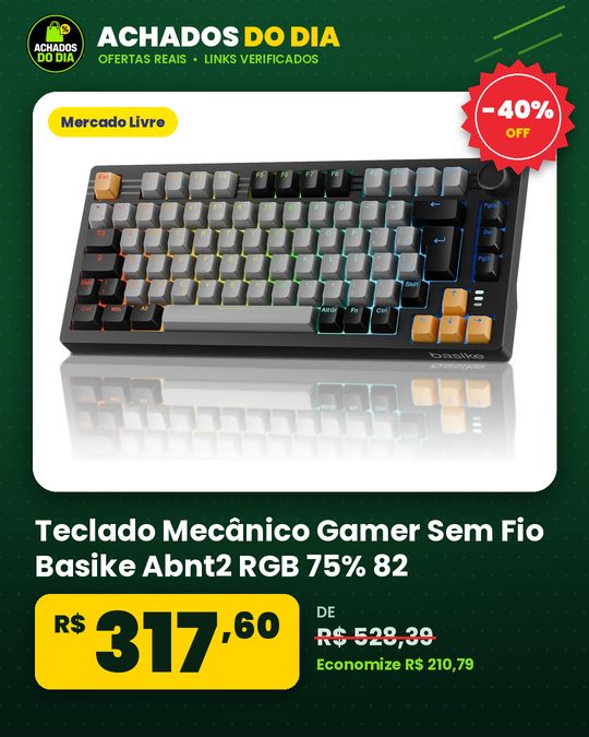Teclado Mecânico Gamer Sem Fio Basike Abnt2 RGB 75% 82 Teclas BluetoothWirelessUSB Anti Ghosting Usb Teclado com Kn